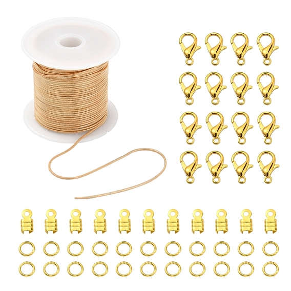 DIY Chains Bracelet Necklace Making Kit, Including Brass Round Snake Chain, Alloy Clasps, Iron Jump Rings & Folding Crimp Ends