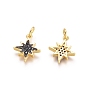 Brass Micro Pave Cubic Zirconia Charms, with Jump Rings, Twinkling Star, Black