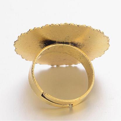 Vintage base anillo de hierro componentes del anillo de dedo de acero, sin plomo y cadmio, 17x5 mm, bandeja plana redonda: 20 mm