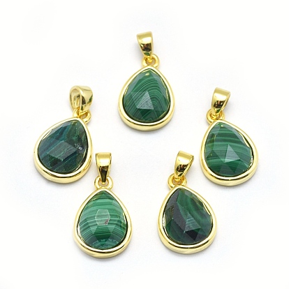 Natural Gemstone Pendants, with Golden Tone Brass Findings, Drop, Faceted