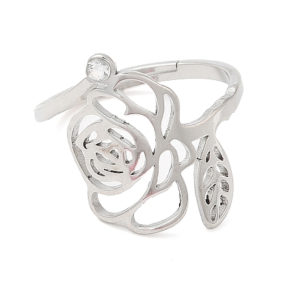 304 Stainless Steel with  Cubic Zirconia Adjustable Rings, Birthflower