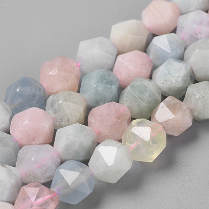 Natural Morganite Beads Strands, Star Cut Round Beads, Faceted