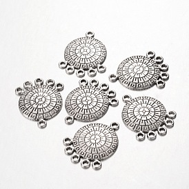 Тибетский сплав стиль резные плоские круглые Компоненты для люстр, без свинца и без кадмия, 26x21x2 мм, отверстие : 2 мм