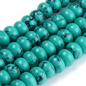 Perles synthétiques turquoise brins, teint, rondelle