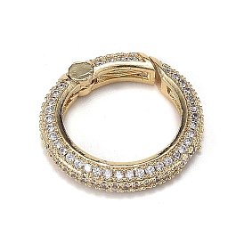 Brass Micro Pave Clear Cubic Zirconia Spring Gate Rings, Long-Lasting Plated, Ring