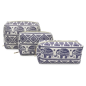 PU Leather Wallets with Zipper, Change Purse, Clutch Bag for Women, Rectangle with Elephant Pattern