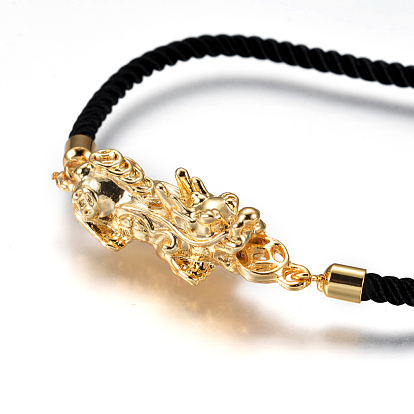 Bracelets réglables en nylon, bracelets de slider, bracelets bolo, avec maillons en alliage et pièces en laiton, Pi Xiu