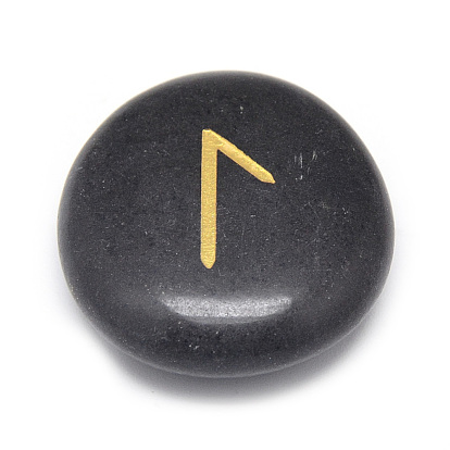 Perles en pierre noire naturelle, pas de trous / non percés, ovale sculpté de runes / futhark / futhorc