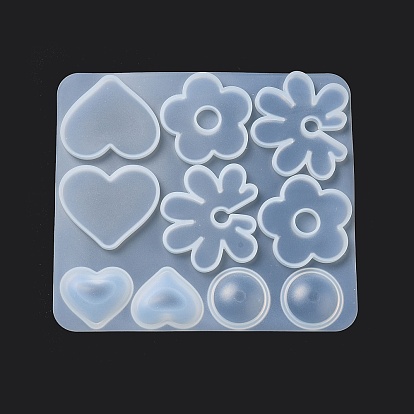DIY Bohemian Style Pendant & Cabochon Silicone Molds, Resin Casting Molds, for UV Resin, Epoxy Resin Jewelry Making, Heart & Flower & Half Round