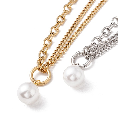 Plastic Imitation Pearl Pendant Necklace for Women, 304 Stainless Steel Chain Necklace