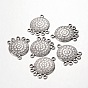 Tibetan Style Alloy Carved Flat Round Chandelier Components, Lead Free and Cadmium Free, 26x21x2mm, Hole: 2mm