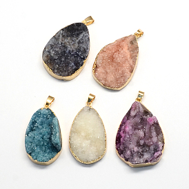 PandaHall Elite Plated Natural Druzy Agate Drop Pendants, with Light Gold Plated Brass Findings