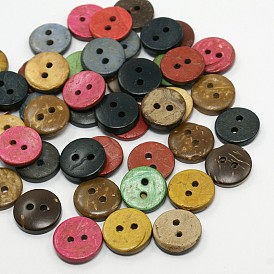 Плоские круглые кнопки кокосовые, 2 отверстия кнопки швейные, 12.5~13x2 мм, отверстие : 2 мм