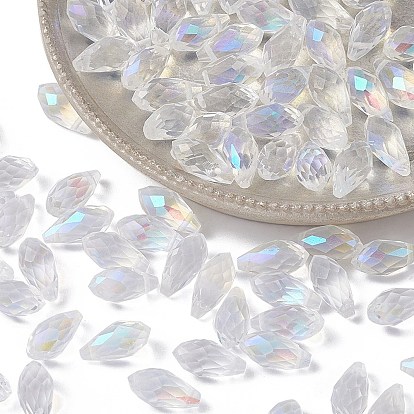 Electroplate Transparent Glass Faceted Teardrop Beads, Top Drilled Beads, AB Color Plated