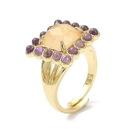 Прямоугольное регулируемое кольцо из смеси натуральных и синтетических драгоценных камней, широкое женское кольцо из настоящей позолоченной латуни с покрытием 18k