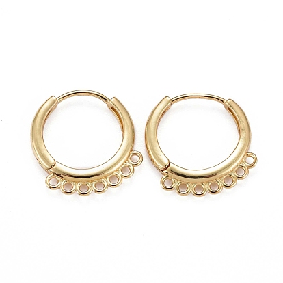 Brass Huggie Hoop Earring Findings, with Horizontal Loop, Long-Lasting Plated