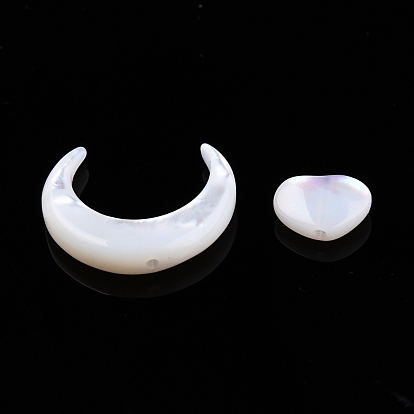 Natural White Shell Beads Sets, Moon with Heart