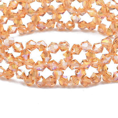 Bracelet extensible en perles de verre bling, bracelet fleur tressée femme