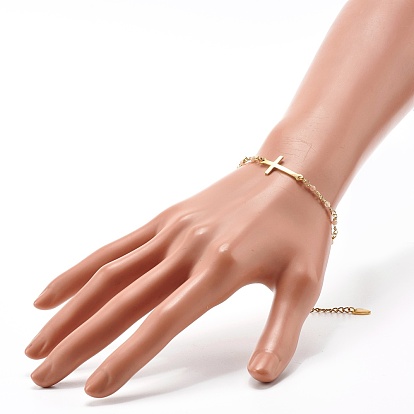 Cross Link Bracelet, Natural Mixed Stone Beads Bracelet for Girl Women, Golden