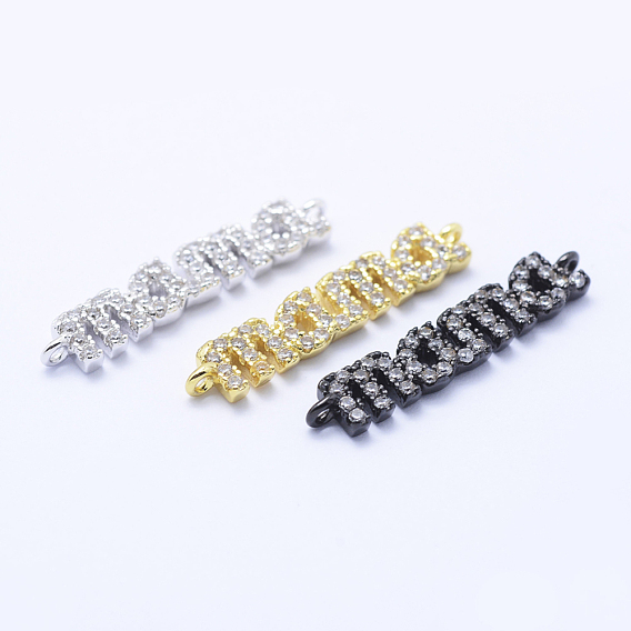 Brass Micro Pave Cubic Zirconia Links, For Mother's Day Jewelry Making, Lead Free & Nickel Free & Cadmium Free, Word Mama