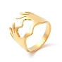 304 anillo de puño abierto de corazón de mano de acero inoxidable para mujer