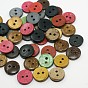 Flat Round Coconut Buttons, 2-Hole Sewing Buttons, 12.5~13x2mm, Hole: 2mm