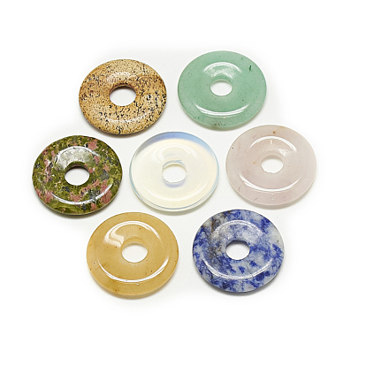 Natural & Synthetic Mixed Stone Pendants, Donut/Pi Disc