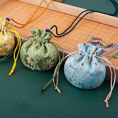 Bolsas de almacenamiento de flores bordadas de tela, bolsa de embalaje de bolsas con cordón, rondo