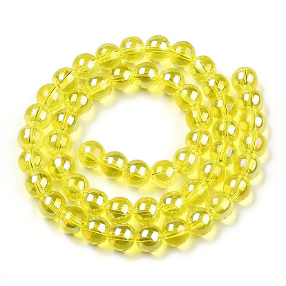 Plaquent verre transparent perles brins, de couleur plaquée ab , ronde