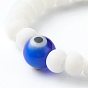 Handmade Glass Beads Stretch Rings, with Lampwork Beads, Evil Eye