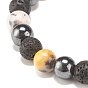 Bracelet extensible de pierres précieuses et de pierre de lave et d'hématite synthétique, bijoux de pierres précieuses d'huile essentielle pour les femmes