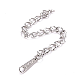 304 Stainless Steel Chain Extender, Curb Chain, with 202 Stainless Steel Chain Tabs, Teardrop with Word
