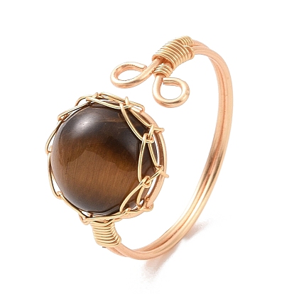 Natural Mixed Gemstone Half Round Open Cuff Rings, Light Gold Copper Wire Wrapped Jewelry