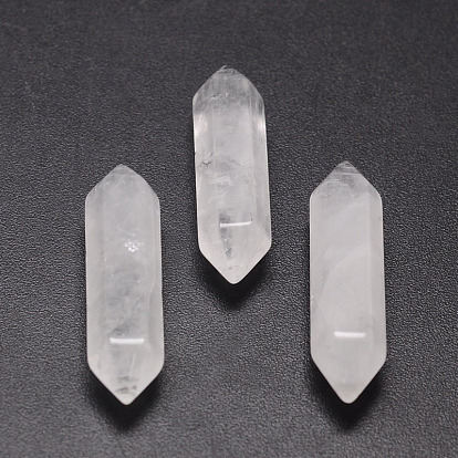 Natural Quartz Crystal Double Terminated Point Beads, Healing Stones, Reiki Energy Balancing Meditation Therapy Wand, for Wire Wrapped Pendants Making, No Hole/Undrilled