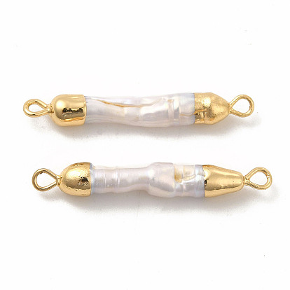 Charmes de connecteur de perles de keshi naturelles baroques, liens de colonne, avec doubles boucles en laiton