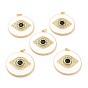 Real 18K Gold Plated Brass Micro Pave Cubic Zirconia Pendants, with Jump Ring and Enamel, Long-Lasting Plated, Flat Round with 
Evil Eye