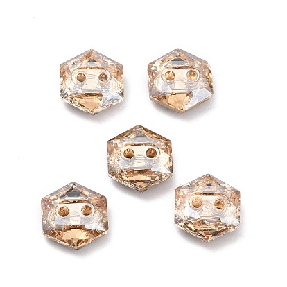 2-Hole Hexagon Glass Rhinestone Buttons, Faceted