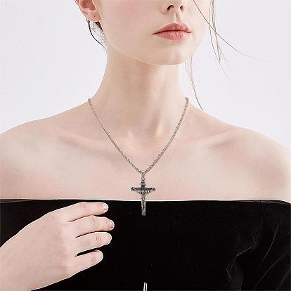 Cross Pendant Necklace with Jesus Crucifix Religious Necklace Sacrosanct Charm Neck Chain Jewelry Gift for Birthday Easter Thanksgiving Day