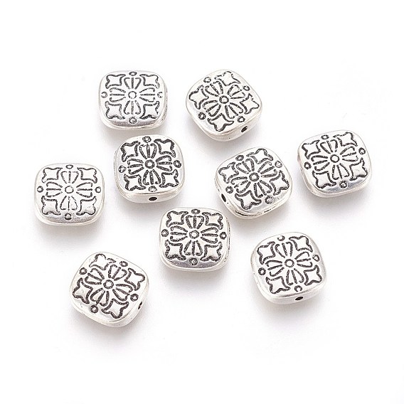 Tibetan Style Alloy Beads, Lead Free & Cadmium Free, Square with Flower