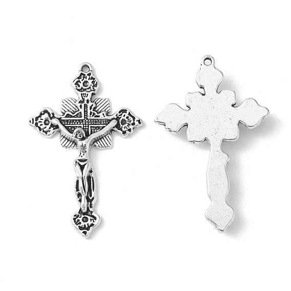 Tibetan Style Alloy Pendants, For Easter, Lead Free & Cadmium Free, Crucifix Cross, 48x31x5mm, Hole: 2mm