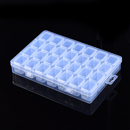 Rectangle Polypropylene(PP) Bead Storage Containers, with Hinged Lid and 28 Grids, Each Row 4 Grids, for Jewelry Small Accessories