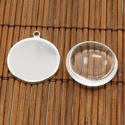 25mm Transparent Clear Domed Glass Cabochon Cover for Brass Photo Pendant Making, Pendants: 26x2mm, Hole: 2mm, Glass: 25x7.4mm