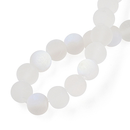 Brins de perles de verre dépoli transparentes, demi couleur ab plaqué, ronde