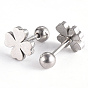 201 Stainless Steel Barbell Cartilage Earrings, Screw Back Earrings, with 304 Stainless Steel Pins, Four Leaf Clover