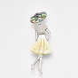 Shell Brooches/Pendants, with Alloy Findings and Resin Bottom, Woman, Platinum