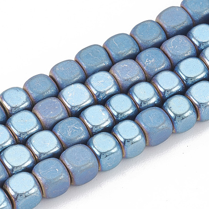 Electroplate Non-magnetic Synthetic Hematite Beads Strands, Half Matte Style, Cube