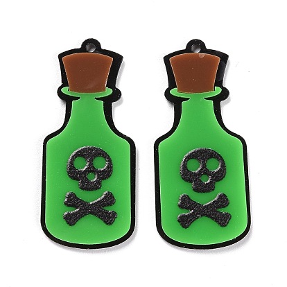 Acrylic Pendants, Halloween, Bottle with Skull