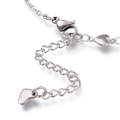 304 Stainless Steel Cable Chain Anklets, with Heart Links and Lobster Claw Clasps