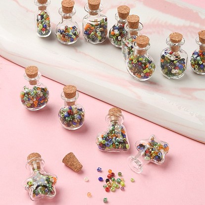 20 piezas 5 estilos mini recipientes de cuentas de botellas de vidrio de borosilicato alto, deseando botella, con tapón de corcho, estrella y corazón y redondo, formas mixtas