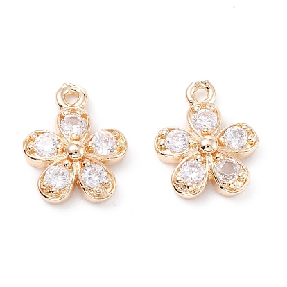 Rack Plating Brass Cubic Zirconia Charms, Long-Lasting Plated, Flower